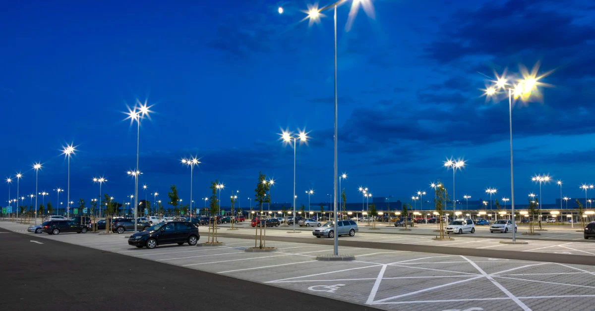 LED flood light in the parking lot